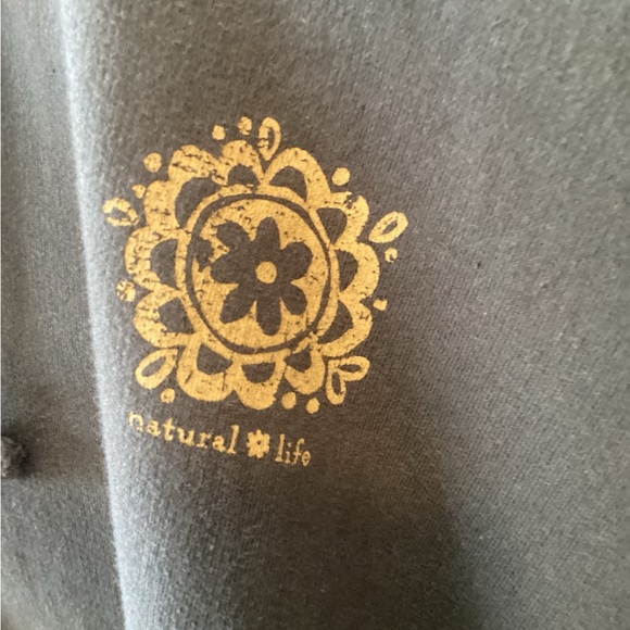 NATURAL LIFE Dark Greenish Hoodie with Gold Floral Design - Good Vibes Only - S - Picture 3 of 8